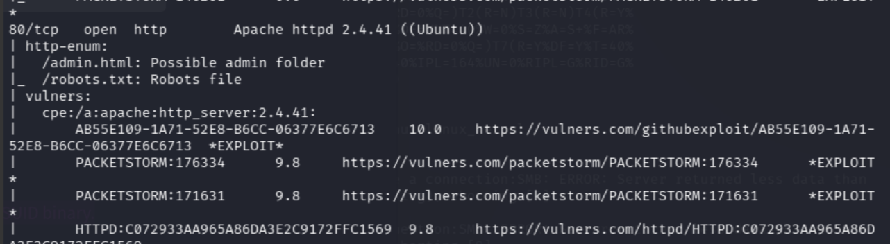 nmap vuln scan results showing open ports